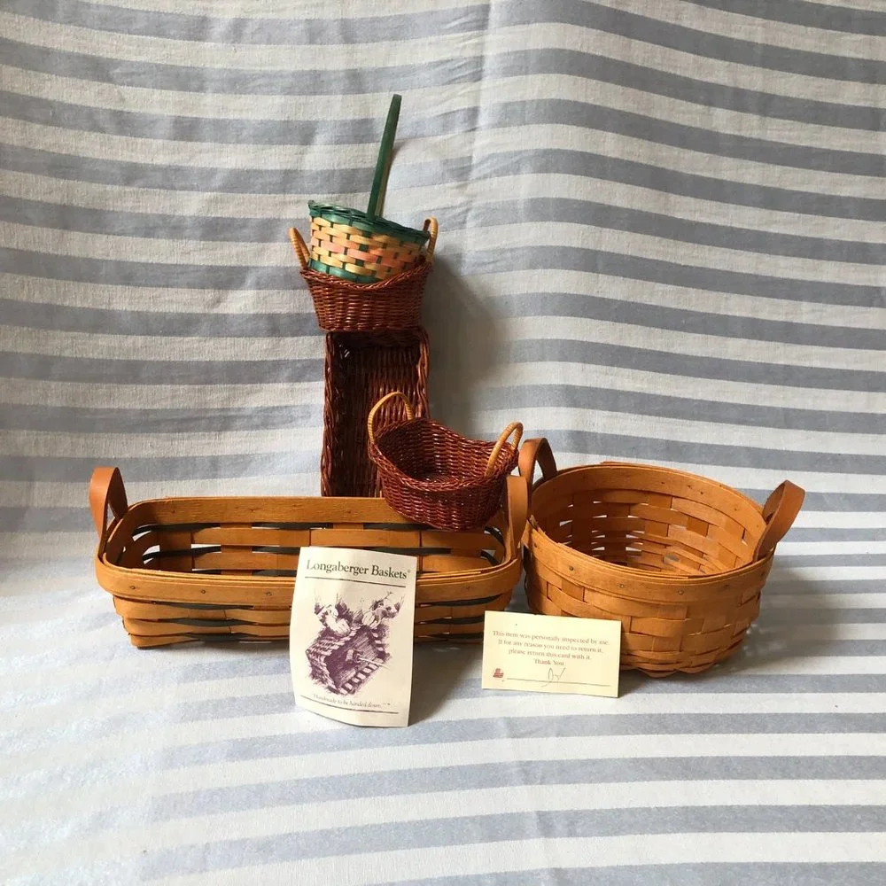 2x Longaberger Baskets + 4 other small wicker baskets (6 total)